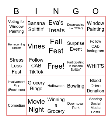 CAB'S MEGA BINGO Card