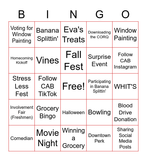 CAB'S MEGA BINGO Card