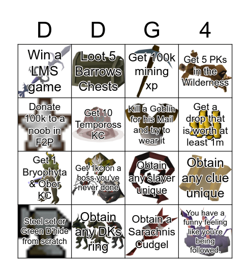 DDG Bingo Competition Bingo Card