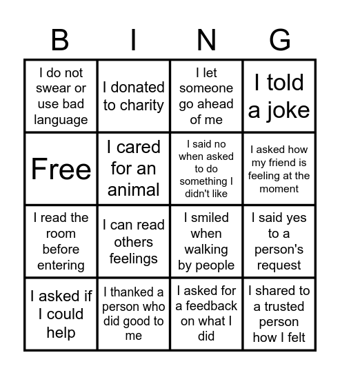 Social Skills 1.1 Bingo Card