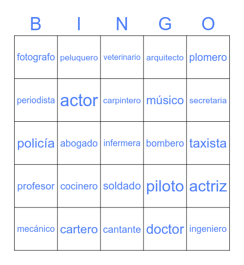 Profesiones capitulo#1 Bingo Card