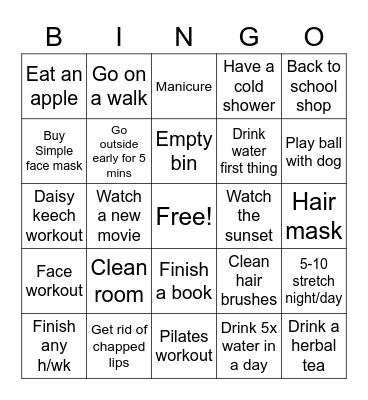 Glow up Bingo Card