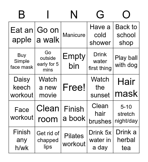 Glow up Bingo Card