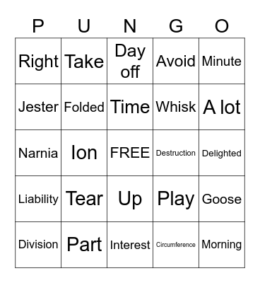 PUNGO Bingo Card