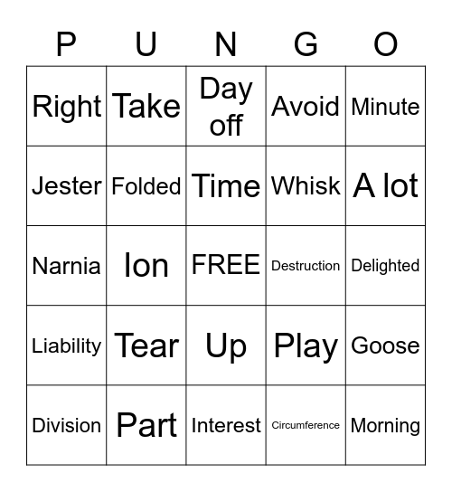 PUNGO Bingo Card