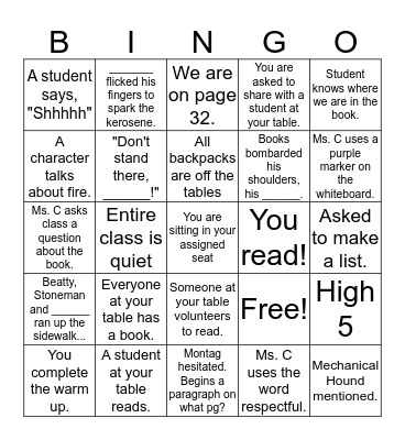 Reading Bingo  Bingo Card
