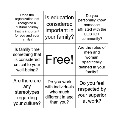 Diversity and Inclusion Bingo Card