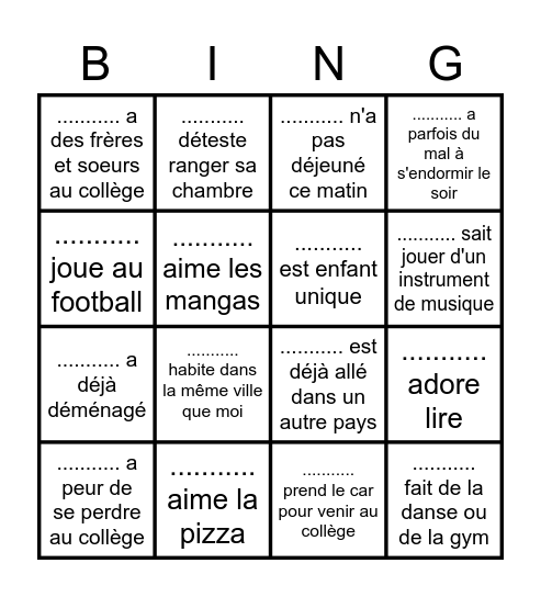Bingo pour la rentrée (Ri) Bingo Card