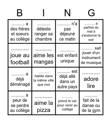 Bingo pour la rentrée (Ri) Bingo Card