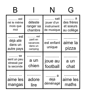 Bingo pour la rentrée (Ri) Bingo Card