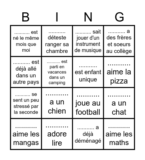 Bingo pour la rentrée (Ri) Bingo Card