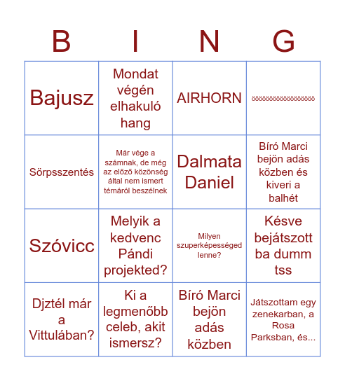 Dalmata Gergő Show Bingo Card