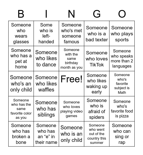 Human Bingo Card