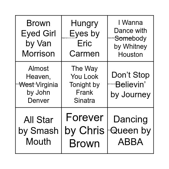 Name that Tune Music Challenge! Bingo Card