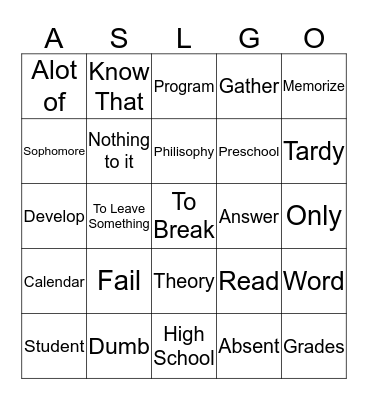 School House Rocks List 3 Bingo Card