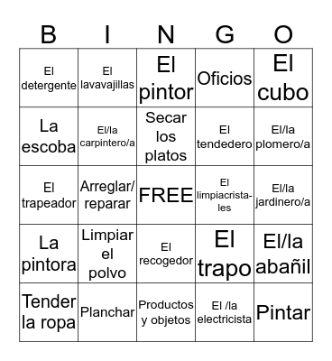 Spanish 2 Chapter 3 Bingo D Bingo Card