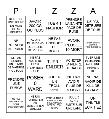 BINGO PIZZA APERO PARTIE Bingo Card