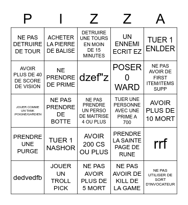 BINGO PIZZA APERO PARTIE Bingo Card