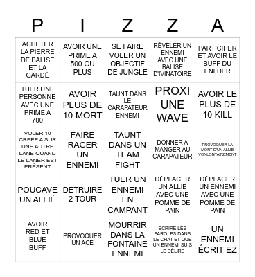 BINGO PIZZA APERO PARTIE Bingo Card