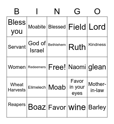 Book of Ruth Bingo Card