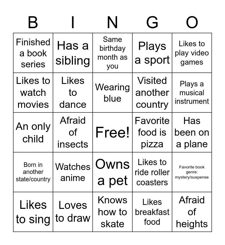 Ice Breaker BINGO ELA Edition Bingo Card