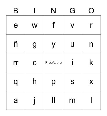 Spanish Alphabet Bingo Card