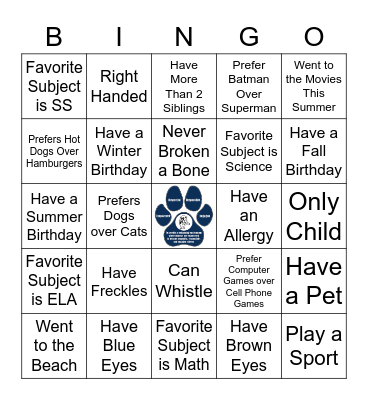 First Day of SChool Bingo Card