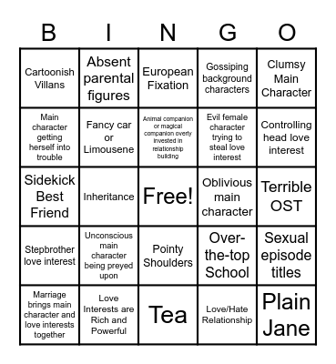 Otome Bingo Card