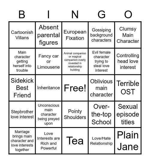 Otome Bingo Card