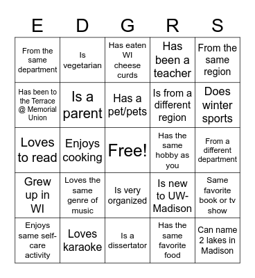 Orientation 2022 Bingo Card