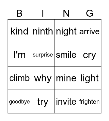 i-e, y, igh, i Bingo Card