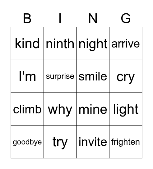 i-e, y, igh, i Bingo Card