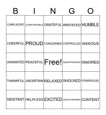 FEELINGS BINGO Card