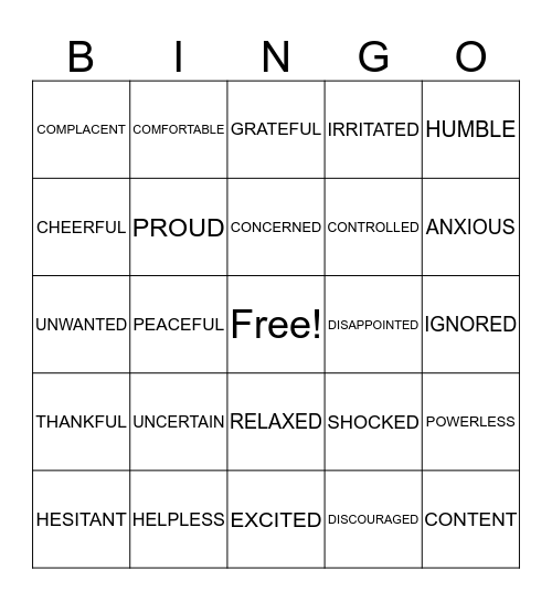 FEELINGS BINGO Card
