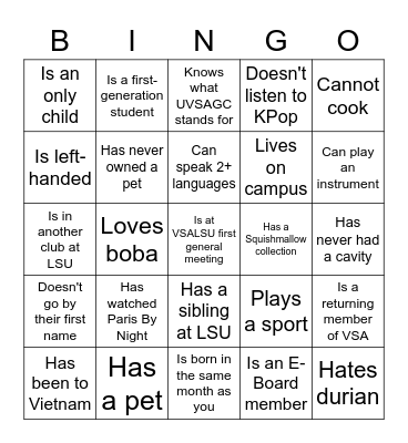 Find someone who... Bingo Card