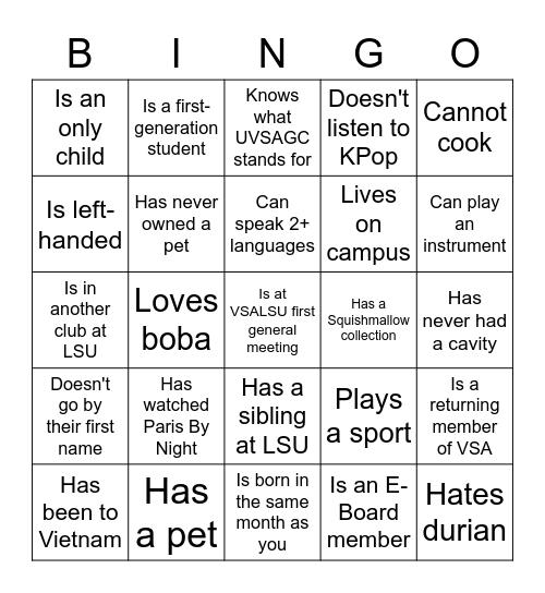 Find someone who... Bingo Card