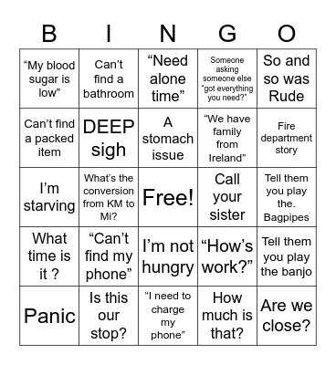 Lloyd trip 2022 Bingo Card