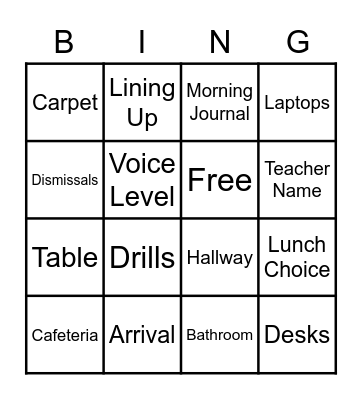 Back to School Bingo Card