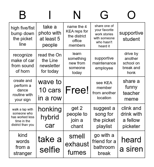 Picket Time Bingo Card