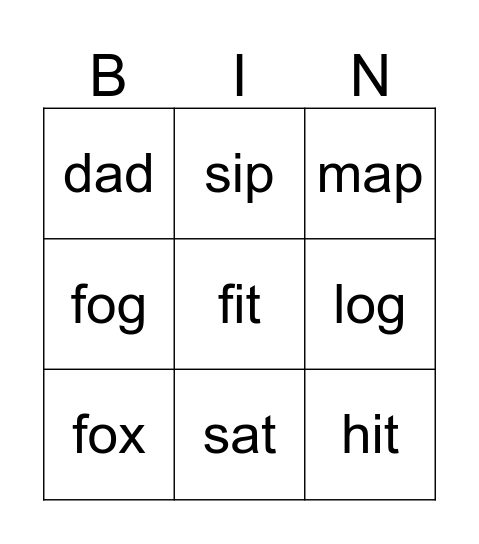 CVC Bingo Card