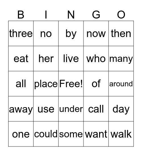 Bingo for 1st Grade Bingo Card