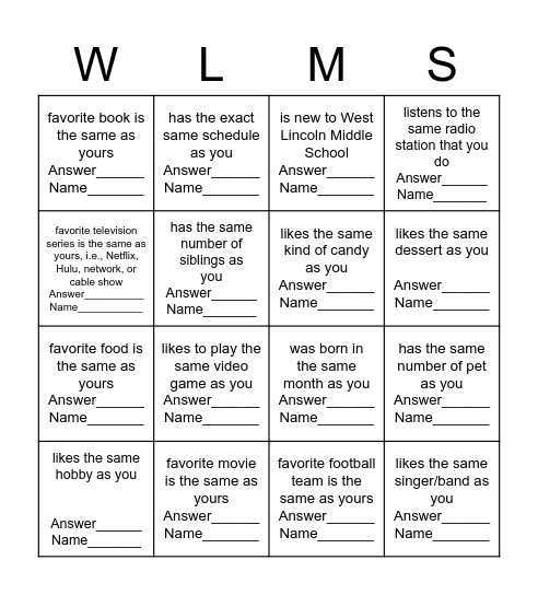 Find Someone Who/Whose... Bingo Card