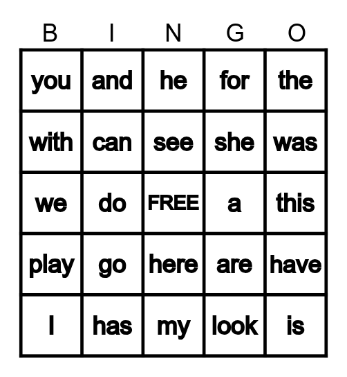 Sight Word Review BINGOI Bingo Card