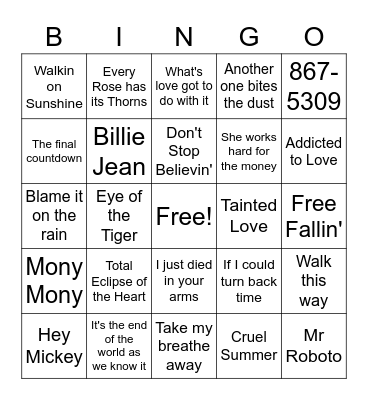 The 80s Bingo Card