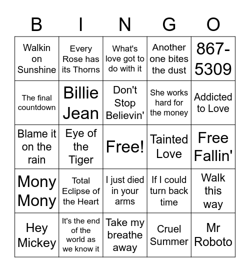 The 80s Bingo Card