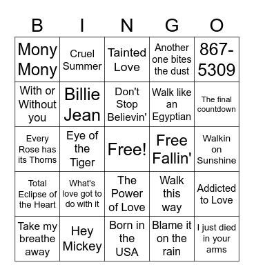 The 80s Bingo Card