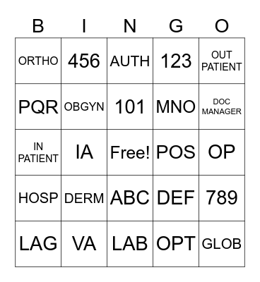 Claims Bingo Card