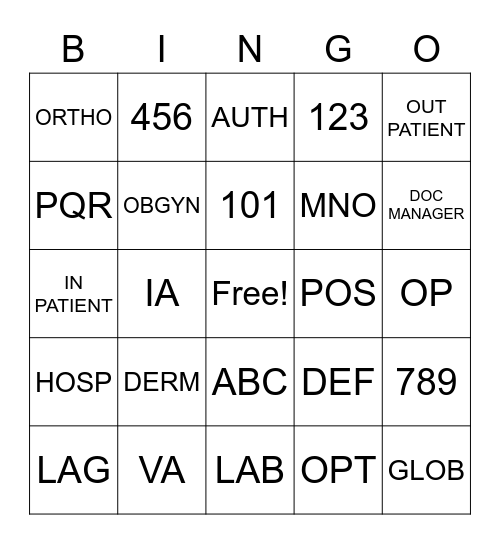 Claims Bingo Card