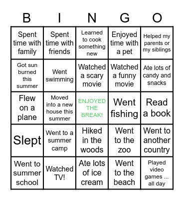 My Summer Bingo Card