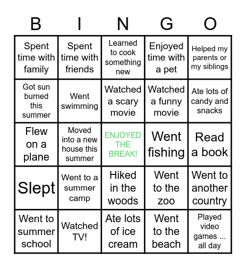 My Summer Bingo Card